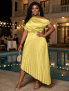 Satin High Low Off the Shoulder Delicate Pleated Plus Size Formal Dresses