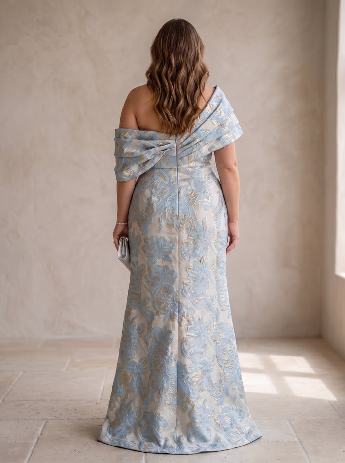 Jacquard Mermaid One Shoulder Pleated Plus Size Formal Dresses
