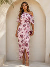One Shoulder Elegant Chiffon Sheath Mother of the Bride Dresses with Floral Print