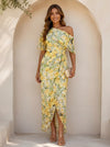 One Shoulder Elegant Chiffon Sheath Mother of the Bride Dresses with Floral Print