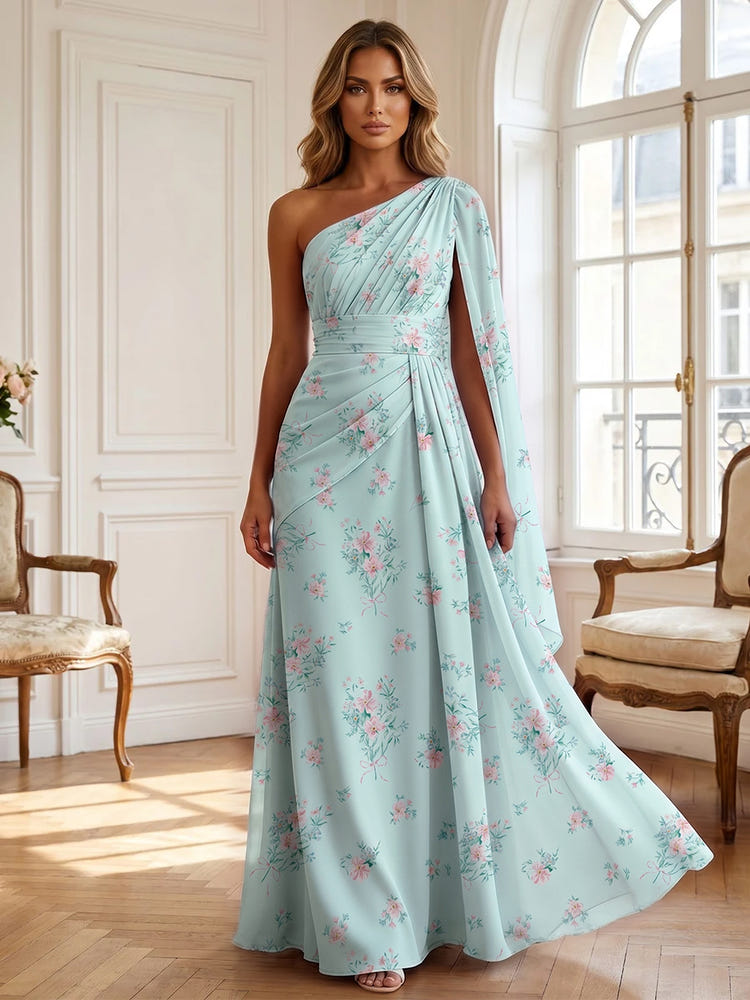 Chiffon A-Line One Shoulder Formal Dresses with Sash