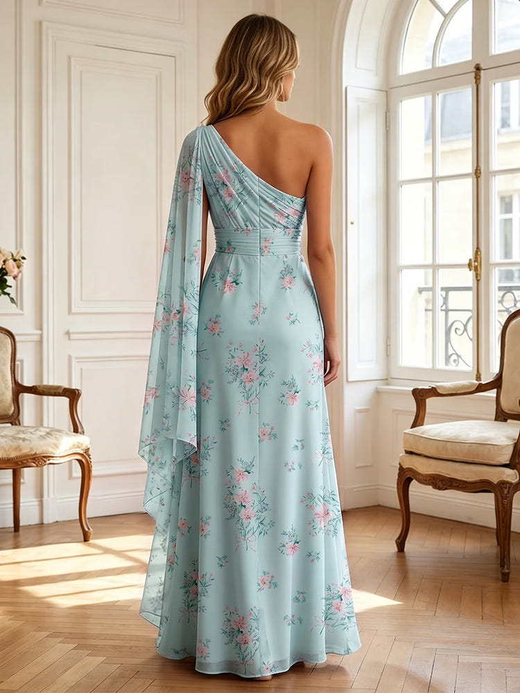 Chiffon A-Line One Shoulder Formal Dresses with Sash