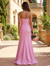 Satin Mermaid Strapless Formal Dresses with 3D Flowers