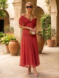 Chiffon A-Line Off the Shoulder Pleated Mother of the Bride Dresses