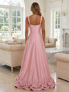 Satin A-Line Square Neck Formal Dresses with Ruffles