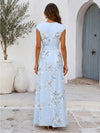 V Neck Long Satin Mother of the Bridal Dresses with Flora Print