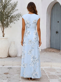 V Neck Long Satin Mother of the Bridal Dresses with Flora Print