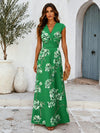 V Neck Long Satin Mother of the Bridal Dresses with Flora Print