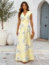 V Neck Long Satin Mother of the Bridal Dresses with Flora Print