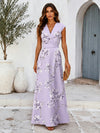 V Neck Long Satin Mother of the Bridal Dresses with Flora Print
