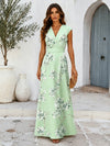 V Neck Long Satin Mother of the Bridal Dresses with Flora Print