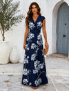 V Neck Long Satin Mother of the Bridal Dresses with Flora Print