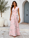V Neck Long Satin Mother of the Bridal Dresses with Flora Print