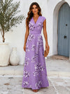 V Neck Long Satin Mother of the Bridal Dresses with Flora Print
