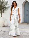 V Neck Long Satin Mother of the Bridal Dresses with Flora Print