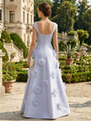 Satin A-Line Square Neck Formal Dresses with 3D Flowers