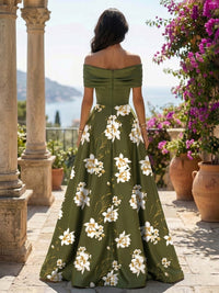Jacquard A-Line Off the Shoulder Floral Formal Dresses