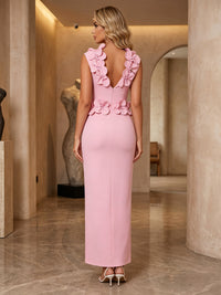 Jersey Sheath V Neck Formal Dresses with 3D Flowers