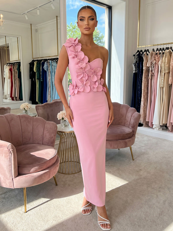 Jersey Sheath One Shoulder Formal Dresses with 3D Flowers