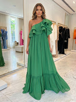 Chiffon A-Line One Shoulder Formal Dresses with Ruffles