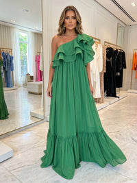 Chiffon A-Line One Shoulder Formal Dresses with Ruffles