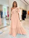 Chiffon A-Line One Shoulder Formal Dresses with Ruffles