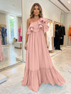 Chiffon A-Line One Shoulder Formal Dresses with Ruffles