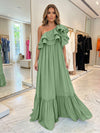 Chiffon A-Line One Shoulder Formal Dresses with Ruffles
