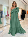 Chiffon A-Line One Shoulder Formal Dresses with Ruffles