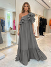 Chiffon A-Line One Shoulder Formal Dresses with Ruffles