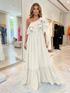 Chiffon A-Line One Shoulder Formal Dresses with Ruffles