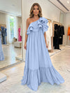 Chiffon A-Line One Shoulder Formal Dresses with Ruffles