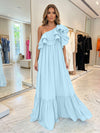 Chiffon A-Line One Shoulder Formal Dresses with Ruffles