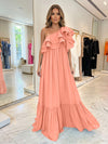 Chiffon A-Line One Shoulder Formal Dresses with Ruffles