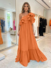 Chiffon A-Line One Shoulder Formal Dresses with Ruffles