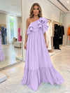Chiffon A-Line One Shoulder Formal Dresses with Ruffles
