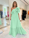 Chiffon A-Line One Shoulder Formal Dresses with Ruffles