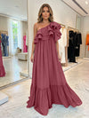 Chiffon A-Line One Shoulder Formal Dresses with Ruffles