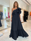 Chiffon A-Line One Shoulder Formal Dresses with Ruffles