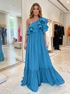 Chiffon A-Line One Shoulder Formal Dresses with Ruffles