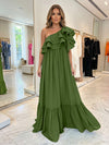 Chiffon A-Line One Shoulder Formal Dresses with Ruffles
