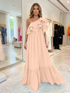 Chiffon A-Line One Shoulder Formal Dresses with Ruffles