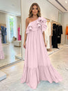 Chiffon A-Line One Shoulder Formal Dresses with Ruffles