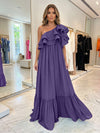 Chiffon A-Line One Shoulder Formal Dresses with Ruffles