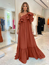 Chiffon A-Line One Shoulder Formal Dresses with Ruffles
