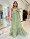 Chiffon A-Line One Shoulder Formal Dresses with Ruffles