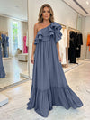 Chiffon A-Line One Shoulder Formal Dresses with Ruffles