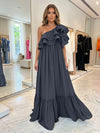 Chiffon A-Line One Shoulder Formal Dresses with Ruffles
