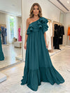 Chiffon A-Line One Shoulder Formal Dresses with Ruffles