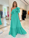 Chiffon A-Line One Shoulder Formal Dresses with Ruffles